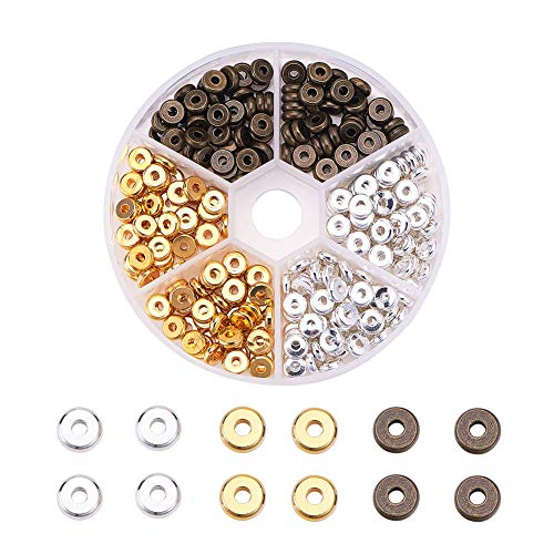 PandaHall Elite 300 stücke 6mm Metall Flache Scheibe Spacer Perlen Runde Messing Rondelle Scheibe Schmuck Metall Spacer für Armband Halskette Schmuck Machen, 3 Farbe von PH PandaHall