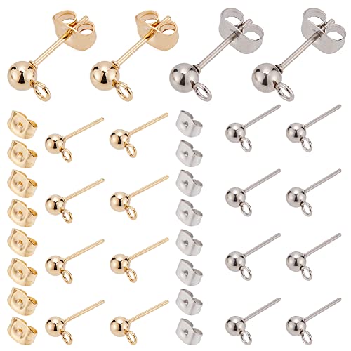 PandaHall Elite 40pcs / Box 304 Edelstahl-Ohrstecker-Komponenten für die Schmuckherstellung, Golden/Silber von PH PandaHall