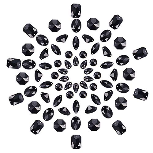 PandaHall Schwarz Strassstein, 70pcs Nähen auf Strass 7 Stile Glas Strass Acryl Faceted Flatback Kristall Knöpfe Edelsteine für Kleidung Schuhe Hochzeitskleid Dekoration Schmuck Handwerk von PH PandaHall