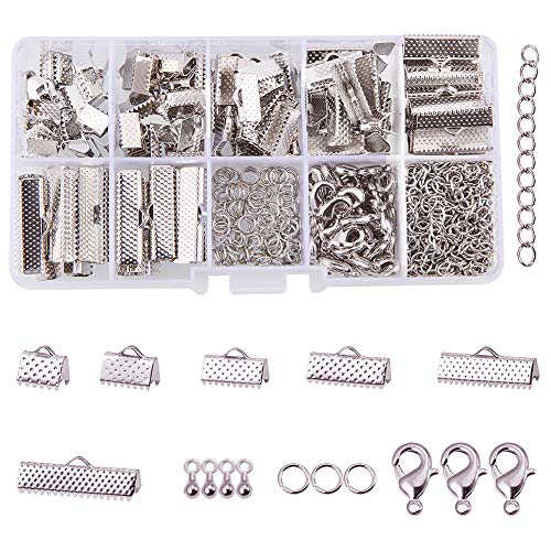 PandaHall Jewelry Zubehörset Iron Bandklemmen Ribbon End Karabinerverschluss Jump Ring Junction Ring Torsion Extension Ketten Metall Schmuck Verschluss für Schmuckherstellung, Platinum von PH PandaHall