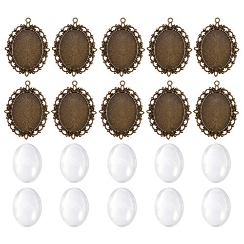 PandaHall Elite - Set von 10 DIY Anhänger Sets Halter Anhänger in Alloy und Transparent Oval Glas Cabochons für Schmuck, antike Bronze von PH PandaHall