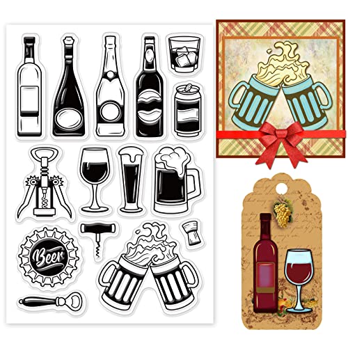 PandaHall Getränkemuster Durchsichtige Stempel Bier/Wein/Flaschenöffner Transparente Gummistempel Für DIY Scrapbooking Stempel Prägung Kartenherstellung Dekorationspapier Fotokartenalbum Basteln von PandaHall