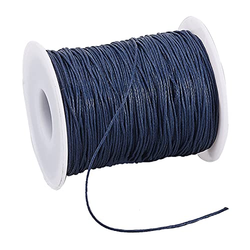 PH PandaHall 1 Rolle 1mm Waxed Cotton Cord Gewachstem Baumwollfaden Schnur Perlenschnur für Schmuckherstellung Crafting Perlen Makramee, 100yards/Rolle, Preußisches Blau von PandaHall