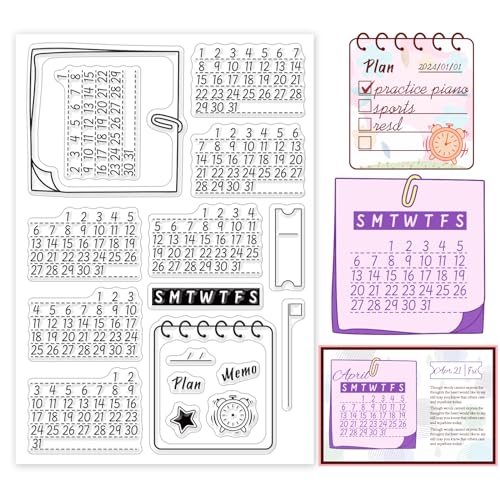 PandaHall Kalender Klare Stempel, Planer Silikon Stempel Karten Memo Gummistempel Transparent Stempel Siegel Papierstempel für Kartenherstellung Fotoalbum Dekoration DIY Scrapbooking 16x11cm von PH PandaHall