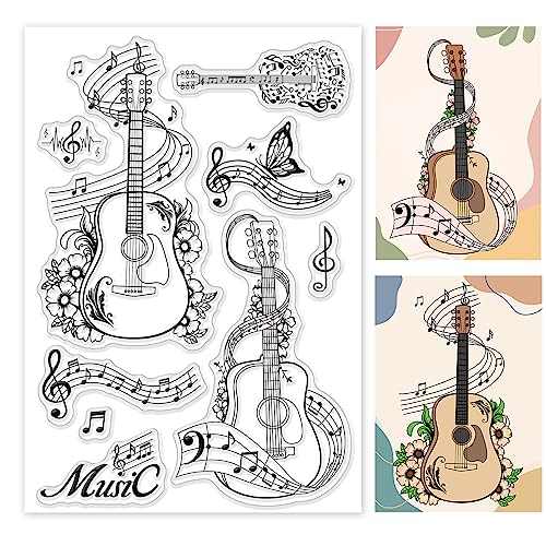 PandaHall Musik Clear Stamps Gitarrenblume Silikonkautschuk Stempel Filmrahmen Transparente Siegelstempel Für Musikfestival Party Einladungskarte Postkarte Album Foto Geschenkbox Dekoration von PH PandaHall