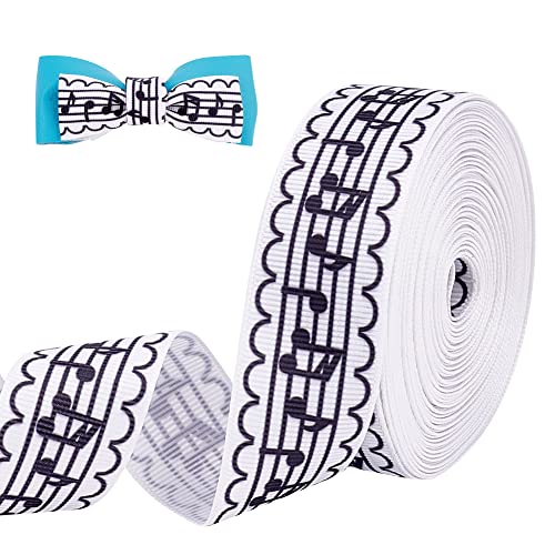 PandaHall Musiknotenband, 10 Yards 30 mm Polyester-Ripsband Geschenkverpackungsband Musical Craft Ribbon Für Kuchen Geschenk Bouquet Musik Party Geburtstag Hochzeitsdekoration, Weiß Und Schwarz von PandaHall