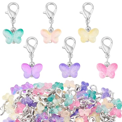 PandaHall PH 60 Stück Glas-Schmetterlingsanhänger Bunte Clip-On-Charms Maschenmarkierer-Charms Mit Karabinerverschlüssen Transparente Schmetterlingsanhänger Zum Stricken DIY-Ohrringe Schmuck Basteln von PH PandaHall