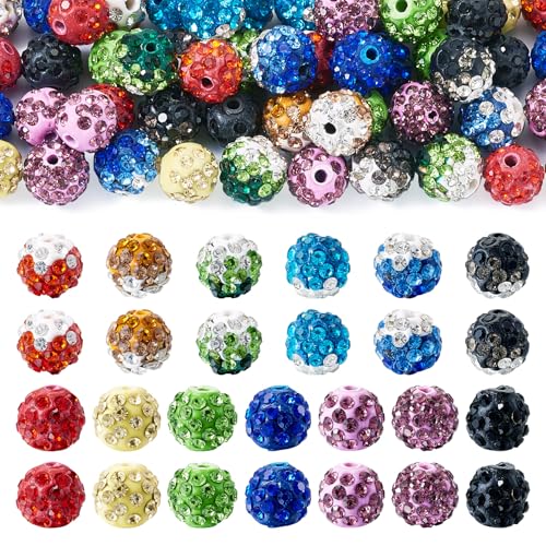 PandaHall Runde Discokugel-Perlen, Strass, Ton, Pavé-Perlen, Kristall-Abstandshalter, Großpackung für Schmuckherstellung, Perlenstift-Dekoration, 52 Stück von PandaHall