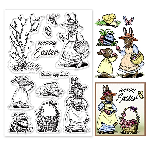 PandaHall Silikonstempel Hase Klare Stempel Frohe Ostern Transparenter Stempel Gummistempel Für Kartenherstellung Frühling Journaling Fotoalbum Journal Scrapbooking, 6.2x4.3 zoll/11X16 cm von PH PandaHall