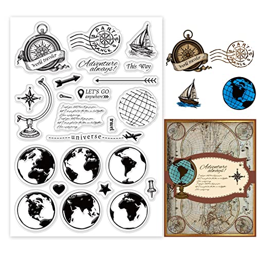 PandaHall Travel Klare Stempel, Schiff Kompass Flugzeug Gummistempel Brief Silikon Transparent Siegelstempel PVC-Kunststoffstempel für DIY Scrapbooking Fotoalbum Dekoration Karten Machen von PandaHall