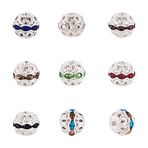 Pandahall 100 Stück Strasskugel-Abstandshalter Perlen 10 mm hohl versilbert Disco rund lose Perlen tschechische Kristall Charm Perlen für Halskette Ohrringe Schmuckherstellung von PandaHall