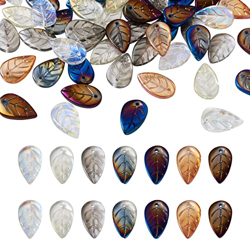 Pandahall 140 Stück Blatt-Charms-Perlen, gemischte Farben, Blätter, Glas-Anhänger für Ohrringe, Armbänder, Halsketten, Schmuckherstellung, Zubehör von PH PandaHall