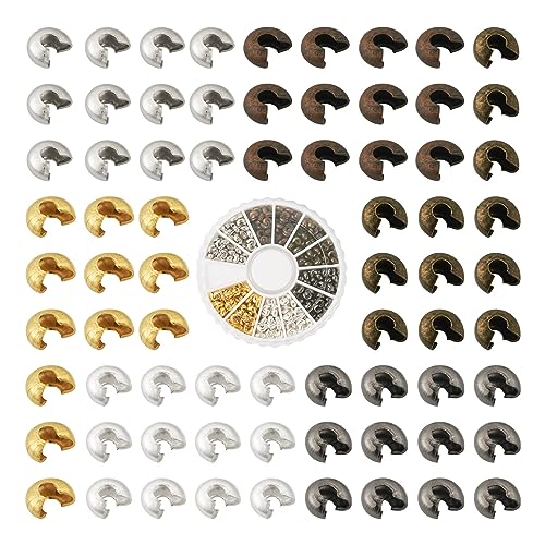 Pandahall 480Pcs Quetschperlen Abdeckungen Halbrunde Offene Crimp Cover Clamp Tipps Knoten Abdeckung Metall Endspitze DIY Schmuck Herstellung Erkenntnisse 3mm von PH PandaHall