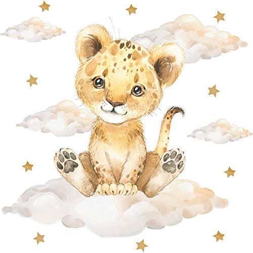 Pandawal Kinderzimmer Deko Wandtattoo Löwe mit Wolken Sterne Mädchen Junge Wandsticker Baby Safari Tiere Wandaufkleber (S, Löwe) von Pandawal