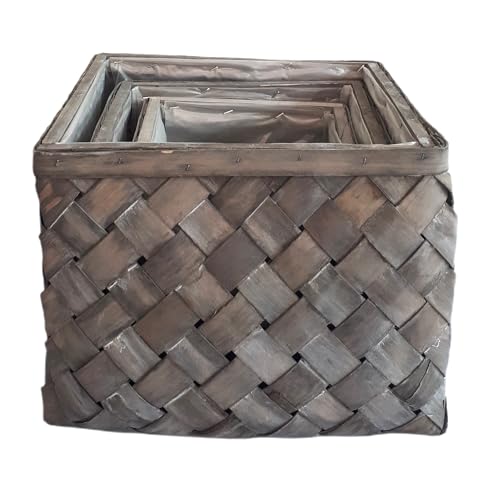 Comarco Sa Set mit 3 quadratischen Bambuskörben für Pflanzen – P 20 x 20 x 19 cm – M 25 x 25 x 21 cm – G 30 x 30 x 24 cm von Pandecor