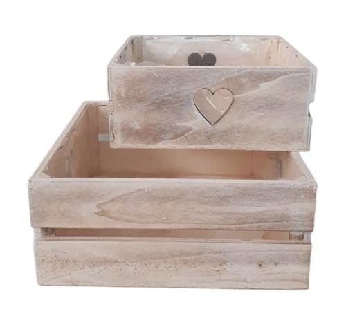 Pandecor Comarco Sa Set 2 Kisten aus gebleichtem Holz - T 21 x 21 x 9 cm - G 26 x 26 x 11 cm von Pandecor