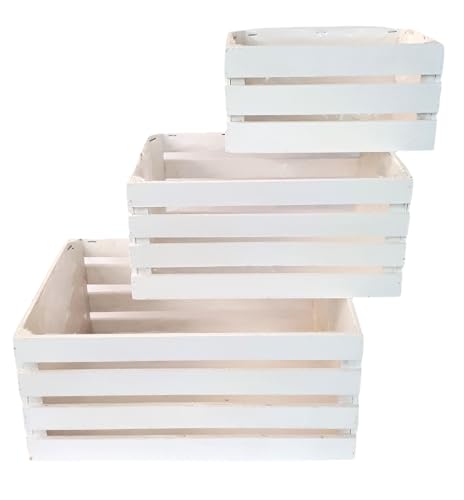 Pandecor Comarco Sa Set 3 weiße Holzkisten - P 23 x 14 x 12 cm - M 30 x 20 x 14 cm - G 36 x 26 x 16 cm von Pandecor