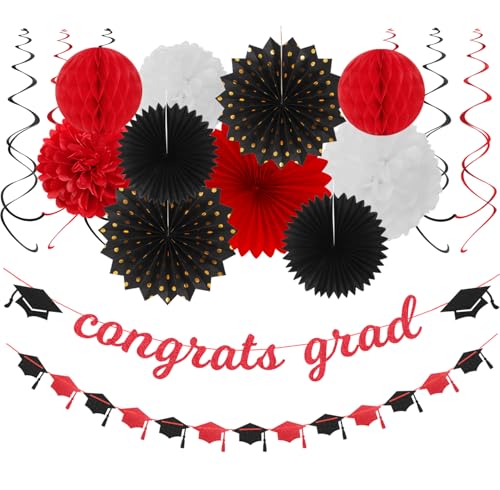 Party-Dekorationen, Abschlussbanner, Luftsprudler – 18-teiliges Set, Girlande mit Aufschrift "Congrate Grade", "Congrate-Grad", Papier-Papier-Pom-Poms, Fächer, Wabenlaternen, Dekoration Panduola von Panduola