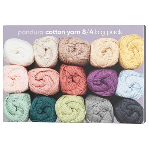 Panduro Baumwollgarn 8/4-15x25g Big Pack - Weiches & strapazierfähiges Baumwollgarn zum Häkeln & Stricken - Premium Garn für DIY Handwerk, Amigurumi & Deckenherstellung von Panduro