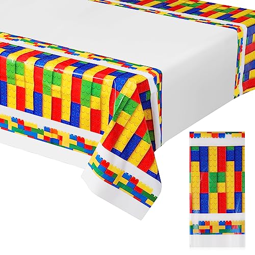 Panelee 1 Bausteine Partyzubehör Geburtstagstischdecke aus Kunststoff 180 x 108 cm Rechteckige Block Geburtstagstischdecke aus Kunststoff Mehrfarbige Spielzeugsteine Geburtstagstischdecke für Kinder von Panelee