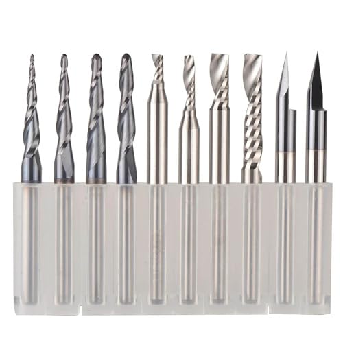 Pangyoo 3,175mm 6,35mm 6mm Schaft CNC Vollhartmetall Gravur Bits Fräser Holzarbeiten Set Router Bits for Carving holz Werkzeuge(3.175mm set-10pcs) von Pangyoo