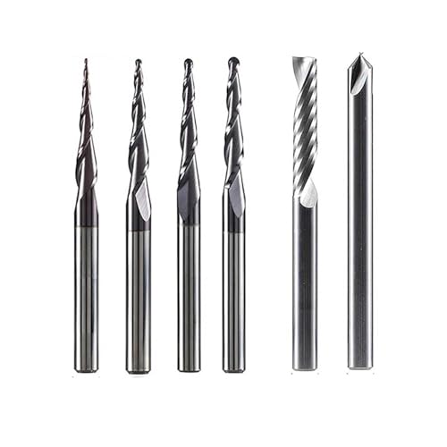 Pangyoo 3,175mm 6,35mm 6mm Schaft CNC Vollhartmetall Gravur Bits Fräser Holzarbeiten Set Router Bits for Carving holz Werkzeuge(4mm set-6pcs) von Pangyoo