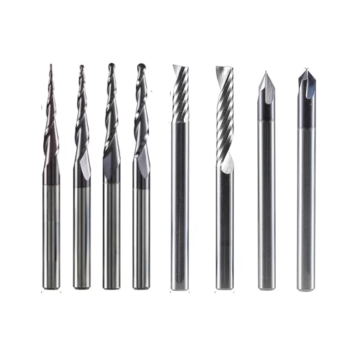 Pangyoo 3,175mm 6,35mm 6mm Schaft CNC Vollhartmetall Gravur Bits Fräser Holzarbeiten Set Router Bits for Carving holz Werkzeuge(4mm set-8pcs) von Pangyoo