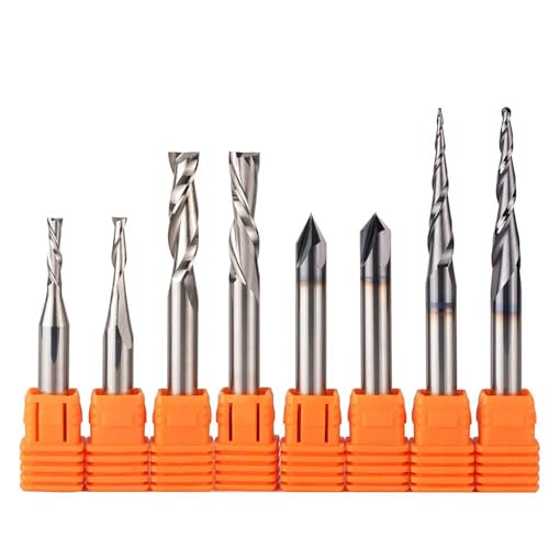 Pangyoo 3,175mm 6,35mm 6mm Schaft CNC Vollhartmetall Gravur Bits Fräser Holzarbeiten Set Router Bits for Carving holz Werkzeuge(6.35mm set-8pcs) von Pangyoo