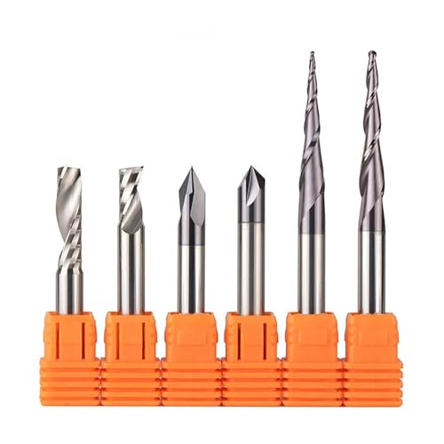 Pangyoo 3,175mm 6,35mm 6mm Schaft CNC Vollhartmetall Gravur Bits Fräser Holzarbeiten Set Router Bits for Carving holz Werkzeuge(6mm set-6pcs) von Pangyoo