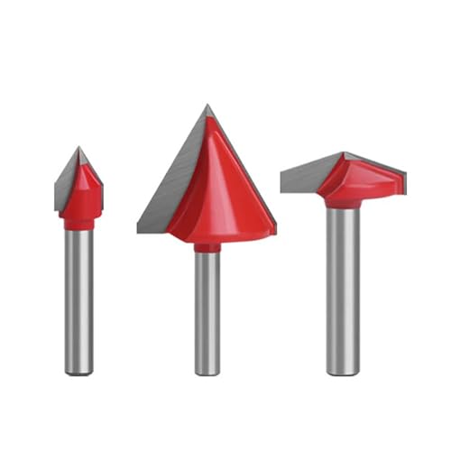 Pangyoo 6mm 8mm Schaft Holz Schneiden Werkzeuge CNC 3D V Form Gravur Werkzeuge Holz Fräser Schaftfräser for hand V Grooving Router Bit Set(Red Coating,6X22X60) von Pangyoo