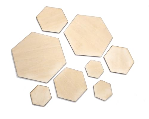 Panimel Holz Bastelmaterial Set, Blätter, Herzen, Hexagon, Schuppen, Weihnachtsmotive für Bastelideen - selber gestalten (Hexagon) von Panimel