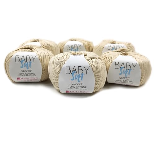 Panini Tessuti, 6 Knäuel Baumwolle Baby Soft – Made in Italy – erhältlich in mehreren Farben zum Stricken Nr. 3-4 x 50 g 179 m – DIY Garn, Baumwolle von Panini Tessuti