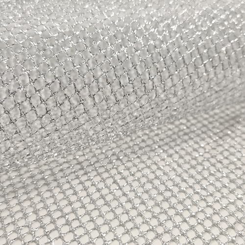 Panini Tessuti, Lurex Netzstoff, Silber, Höhe 150 cm, Verkauf als halbe Meter - Basteln, Weihnachten, Dekoration, Kleidung von Panini Tessuti