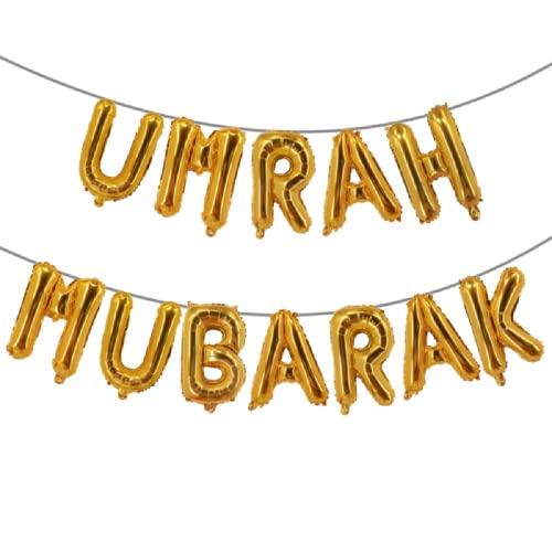 Pannu Design 40,6 cm Umrah Mubarak Dekoration – Folienballons Banner Party – islamische Dekorationen für Zuhause – besondere Anlässe (Gold) von Pannu Design