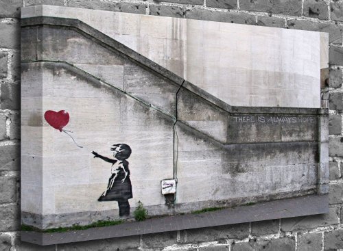 Banksy Girl with Red Balloon Stencil Canvas Art Print - gerahmtes Leinwandbild, Bildgröße: 24" x 16" (60 x 40 cm) von Panther Print