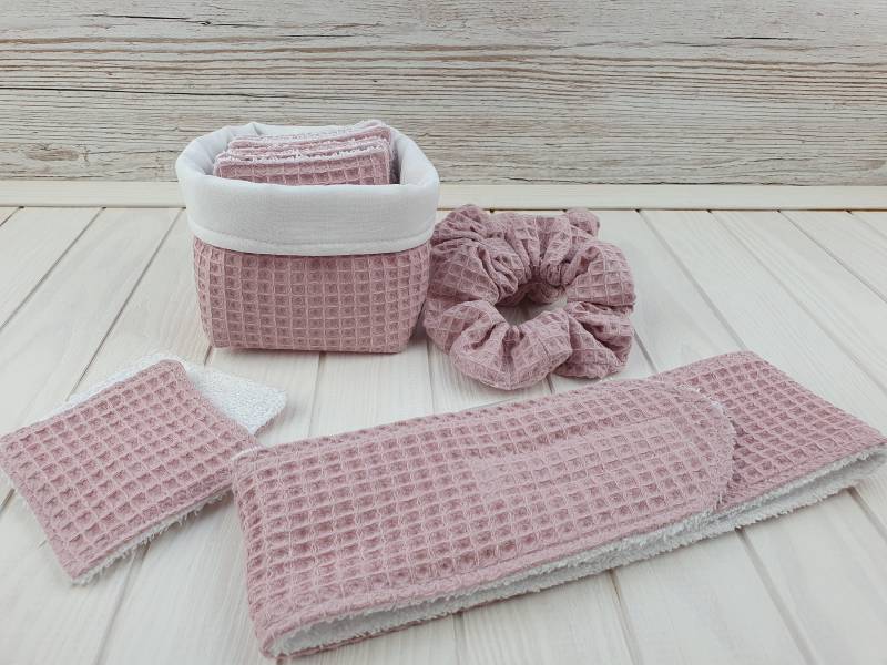 Kosmetikpads Utensilo Srunchies Kosmetikstirnband Set Altrosa von PantufaDE