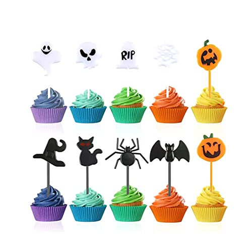 Cupcake-Topper-Set mit 10 Halloween-Verzierungen, Zahnstäbchen für Babyparty, Dessert-Dekoration, Halloween, Cupcake-Topper von Paopaoldm