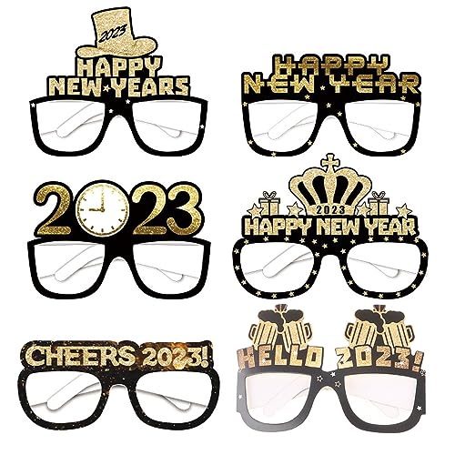 Happy New Year Brillen 2023 6/12 Stück Papierbrillen Rahmen Party Geschenk für Neujahr Kindertag Kinder Cosplay Neujahr Brille von Paopaoldm