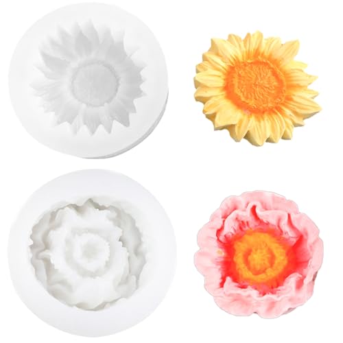 2 PCS Sunflower Silicone Molds Set Rose Flower Fondant Mold Poppy Cake Mould for Wedding Cupcake Topper Chocolate Molds Soap Candle Mold Epoxy Casting Polymer Clay Craft Home handgemachte Seife” von Paotxpum