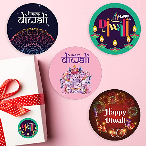 48 Stück Diwali Aufkleber für Partytüten, Diwali Runde Etiketten (45 mm) für Goodie Bags, Kerzengeschenke Papa Prints® von Papa Prints