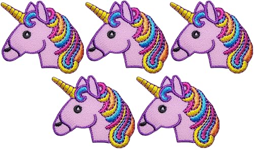 Papapatch 5 kleine Mini-Aufnäher mit Einhorn-Kopf, Pferd, Cartoon-Aufkleber, dekorative Reparatur, Kinderkleidung, Jacke, T-Shirt, Taschen, Applikation, zum Aufnähen oder Aufbügeln – Rosa von Papapatch