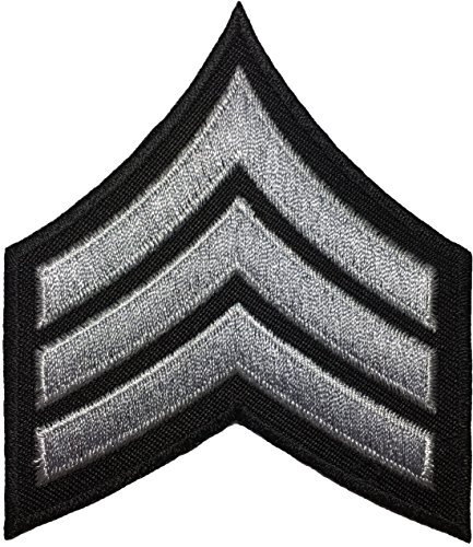 Papapatch Aufnäher, Motiv: Chevrons Sergeant E-5 Streifen, US-Armee-Rank zum Aufnähen auf Armen, Schultern, bestickt, Schwarz und Grau, 1 Stück von Papapatch