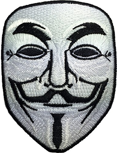 Papapatch Aufnäher mit Anonymous Maske, bestickt, zum Aufnähen oder Aufbügeln (Iron-Guy-WH) von Papapatch