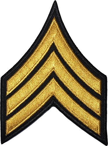 Papapatch Chevrons Sergeant E-5 Stripes US Army Rank Aufnäher Bügelbild Bügelbild Bügelbild Bügelbild – Schwarz und Gold (1 Stück) (IRON-E5-BK-GOLD-02) von Papapatch