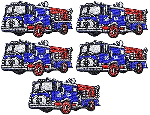 Papapatch Feuerwehrauto, Rettungsaufkleber, dekorative Kleidung, Reparatur, Jacke, T-Shirt, Taschen, Applikation, zum Aufnähen oder Aufbügeln, Blau, 5 Stück (FIRE-TRUCK-BL01-MINI5) von Papapatch