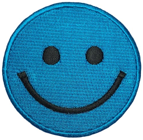 Papapatch Happy Face Smile Fun Retro-Applikation, bestickt, zum Aufbügeln, Blau (IRON-SMILE-BL) von Papapatch