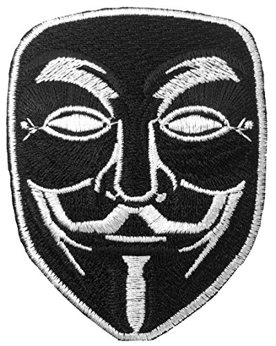 Papapatch Iron-Guy-BK Anonymous Mask Aufnäher zum Aufnähen oder Aufbügeln, bestickt, Schwarz von Papapatch