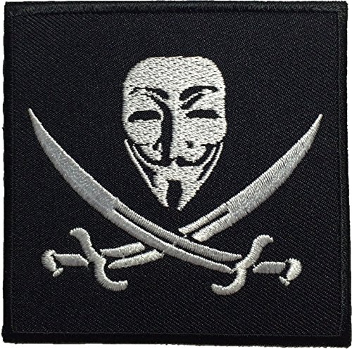 Papapatch Iron-Pirate-MASK-BK Piratenflagge Anonyme Maske Kreuz Schwert zum Aufnähen oder Aufbügeln – Schwarz von Papapatch