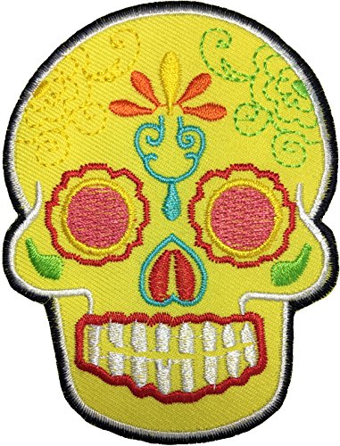 Papapatch MEXI-02-YELLOW MEXI-02-YELLOW MEXI-02-YELLOW - Mexican Sugar Skull Tattoo Dead Head Biker DIY Embroidered Applique Sew on Iron on Patch - Yellow von Papapatch