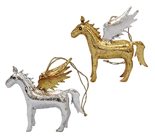 dekorativer Deko-Anhänger Pferd mit Flügeln in Silber und Gold Preis für 2-er Set von Pape